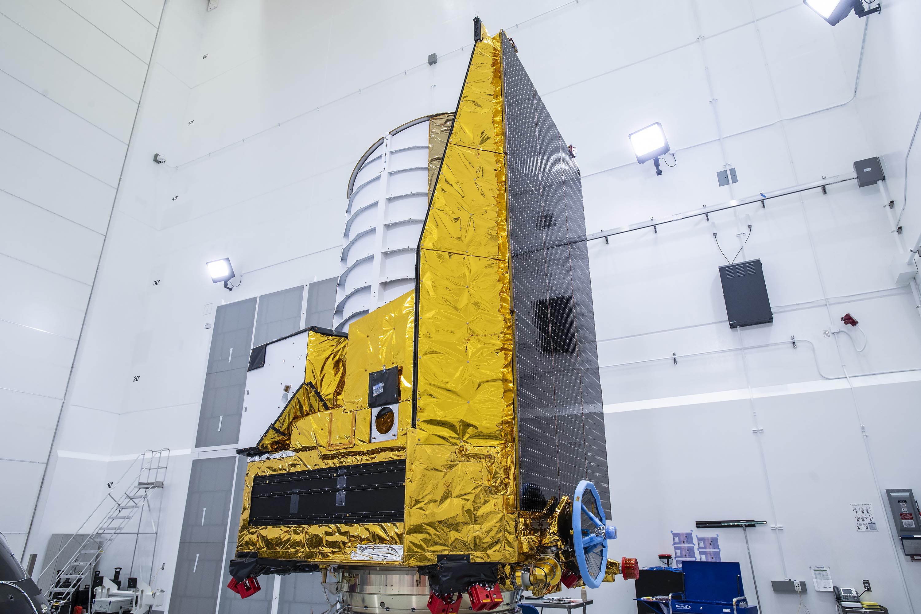 The Euclid spacecraoft in a lab.