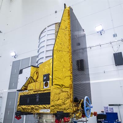 The Euclid spacecraft in a laboratory.